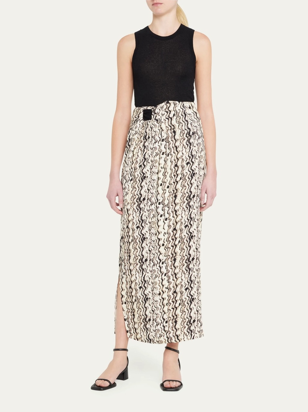 Nanushka Solice Printed Midi Wrap Skirt Optic Wave Size L NWOT